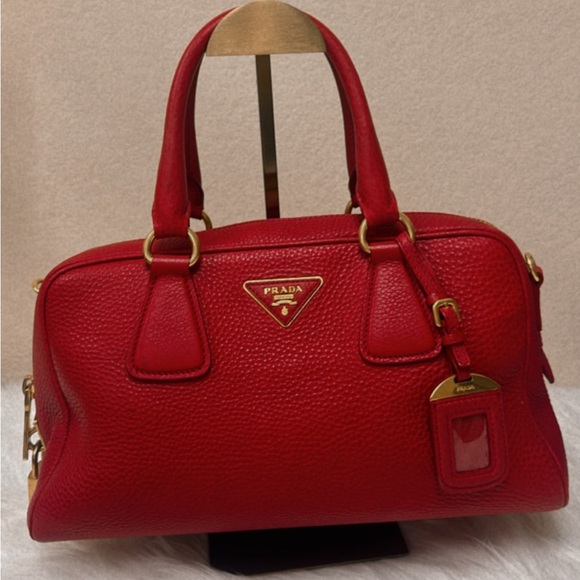 Prada Handbags - 💯% Authentic Prada Red Saffiano Leather Satchel✨